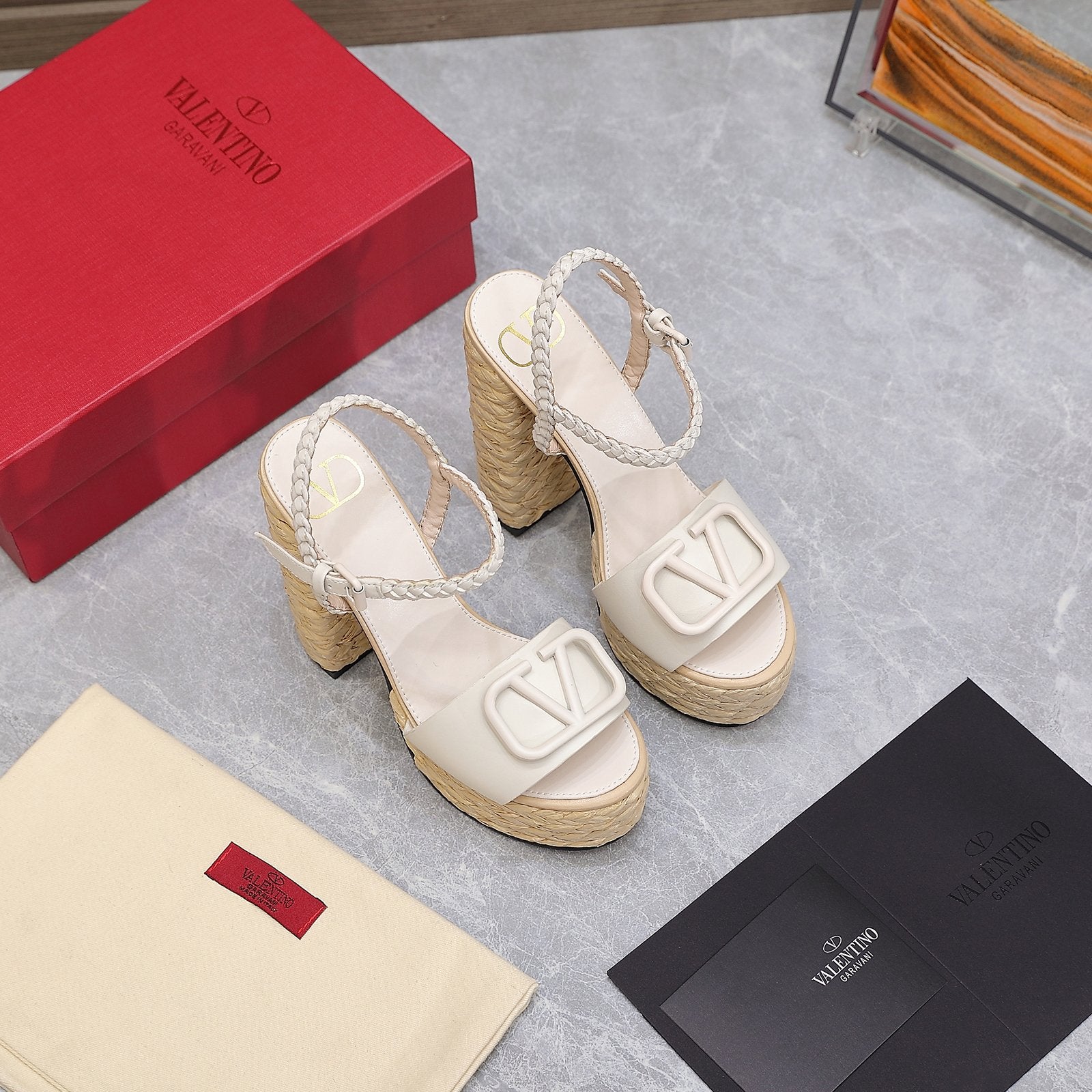 VLTN ESPADRILLE WEDGE SANDALS 25S 130 MM IN WHITE LAMBSKIN
