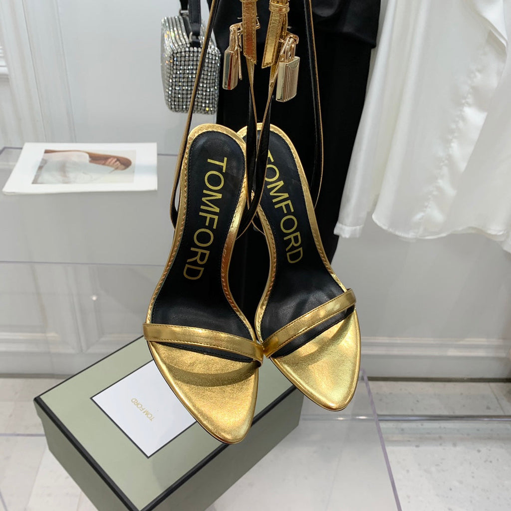 TOM FORD 26S GOLD BUCKLE HEELS 105 MM IN GOLD LAMBSKIN