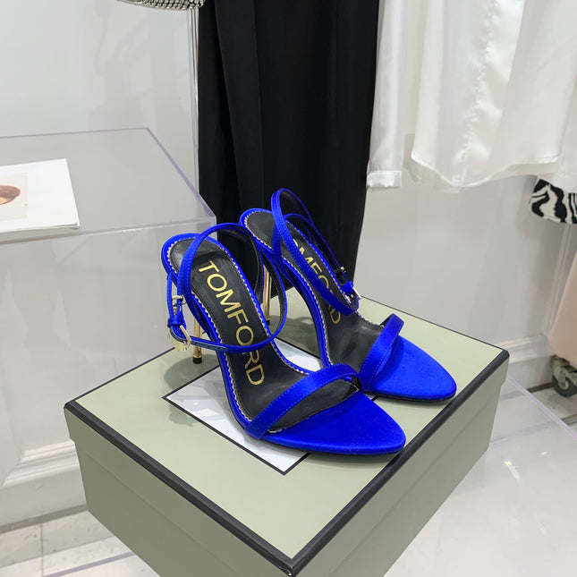 TOM FORD 26S GOLD BUCKLE HEELS 105 MM IN NAVY BLUE LAMBSKIN