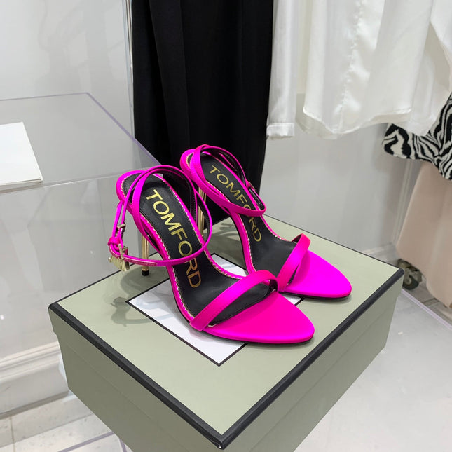 TOM FORD 26S GOLD BUCKLE HEELS 105 MM IN DARK PINK LAMBSKIN