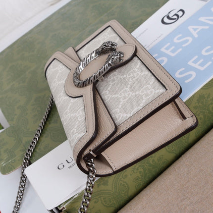 GUCCI 26S CROSSBODY BAG 16 IN WHITE CANVAS WITH BEIGE CALFSKIN TRIM