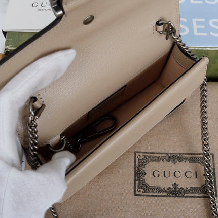 GUCCI 26S CROSSBODY BAG 16 IN WHITE CANVAS WITH BEIGE CALFSKIN TRIM