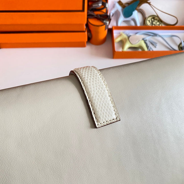 JIGE ELAN 29 CLUTCH IN BISQUE BEIGE CALFSKIN WITH LIZARD SKIN