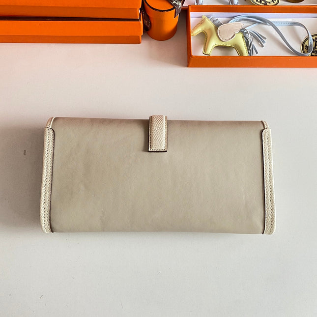 JIGE ELAN 29 CLUTCH IN BISQUE BEIGE CALFSKIN WITH LIZARD SKIN