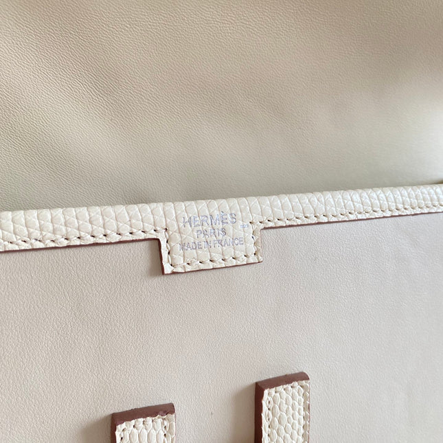 JIGE ELAN 29 CLUTCH IN BISQUE BEIGE CALFSKIN WITH LIZARD SKIN