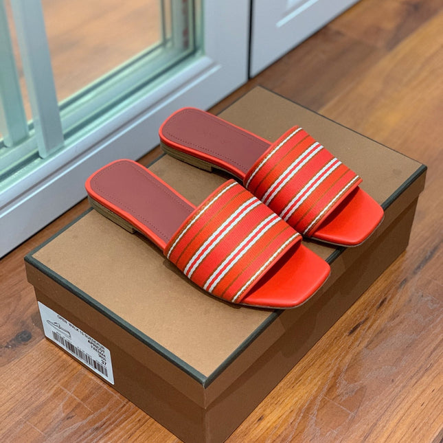 LP RAFFIA CHARMS FLATS SANDAL ORANGE AND WHITE CALFSKIN