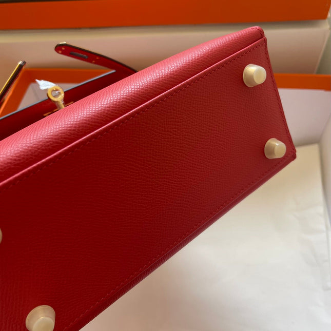 KELLY MINI 20 BAG IN RUBY RED CALFSKIN WITH GOLD HARDWARE