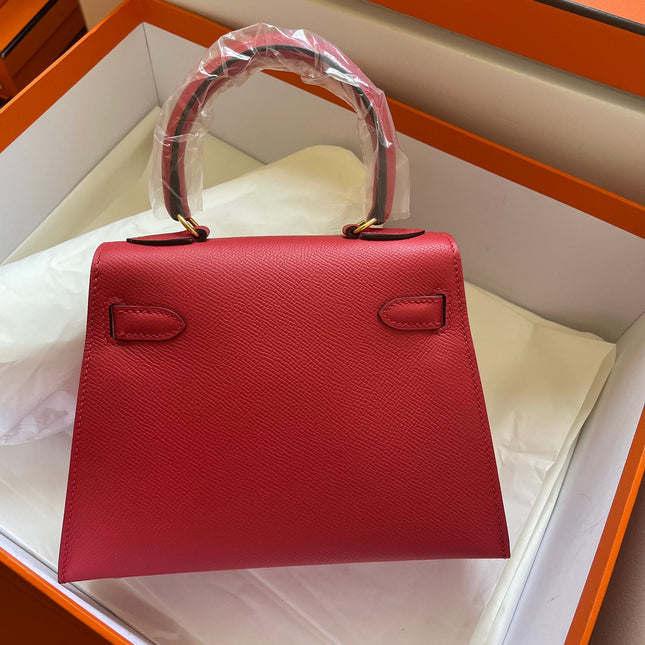 KELLY MINI 20 BAG IN RUBY RED CALFSKIN WITH GOLD HARDWARE