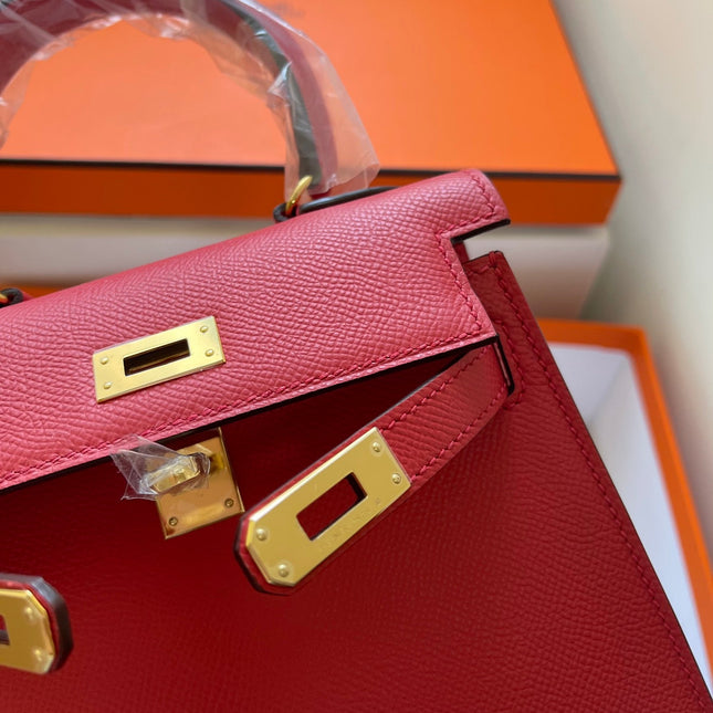 KELLY MINI 20 BAG IN RUBY RED CALFSKIN WITH GOLD HARDWARE