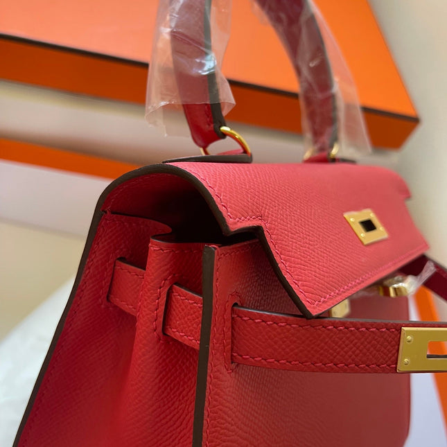 KELLY MINI 20 BAG IN RUBY RED CALFSKIN WITH GOLD HARDWARE