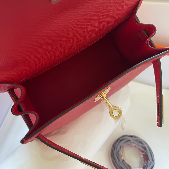 KELLY MINI 20 BAG IN RUBY RED CALFSKIN WITH GOLD HARDWARE