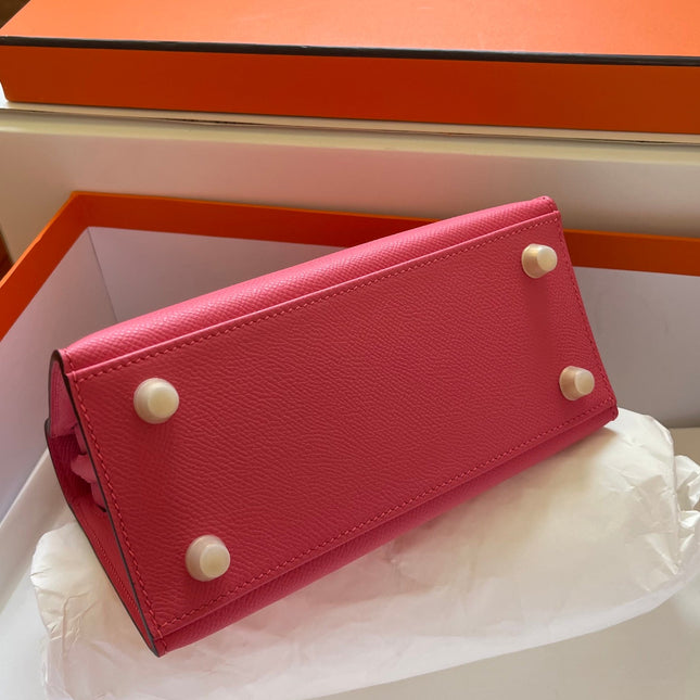 KELLY MINI 20 BAG IN RED PINK CALFSKIN WITH GOLD HARDWARE