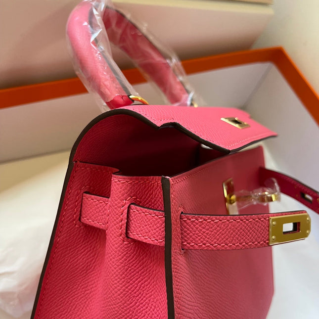 KELLY MINI 20 BAG IN RED PINK CALFSKIN WITH GOLD HARDWARE