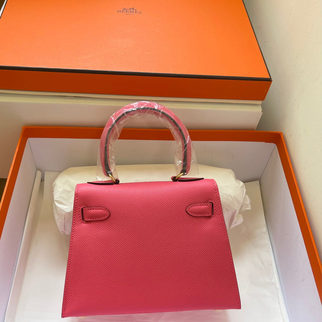 KELLY MINI 20 BAG IN RED PINK CALFSKIN WITH GOLD HARDWARE