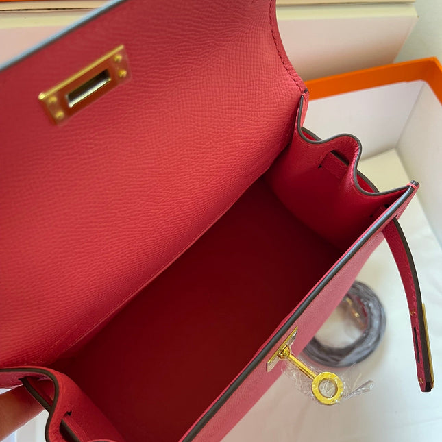 KELLY MINI 20 BAG IN RED PINK CALFSKIN WITH GOLD HARDWARE