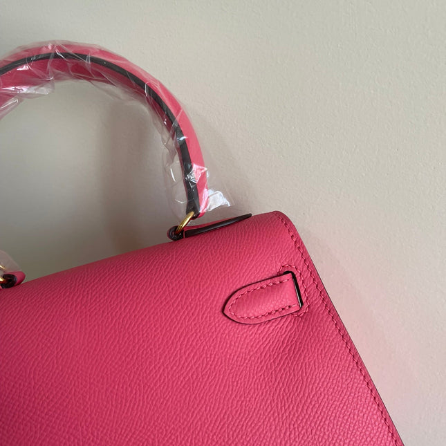 KELLY MINI 20 BAG IN RED PINK CALFSKIN WITH GOLD HARDWARE