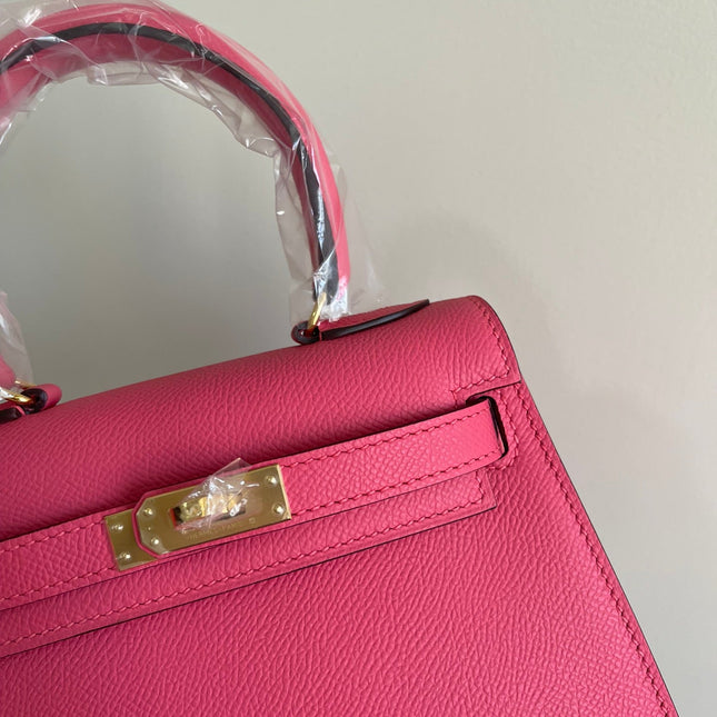 KELLY MINI 20 BAG IN RED PINK CALFSKIN WITH GOLD HARDWARE