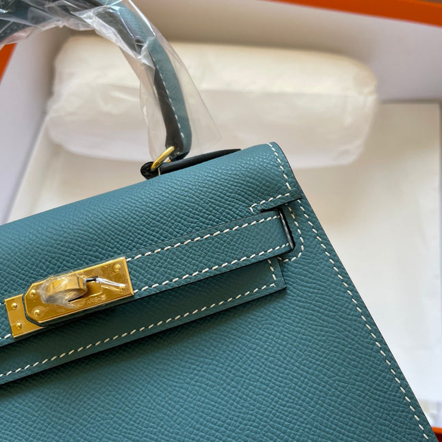 KELLY MINI 20 BAG IN PINE GREEN CALFSKIN WITH GOLD HARDWARE