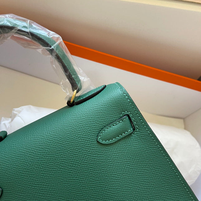 KELLY MINI 20 BAG IN DARK GREEN CALFSKIN WITH GOLD HARDWARE