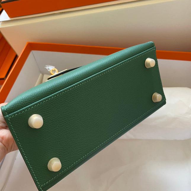 KELLY MINI 20 BAG IN DARK GREEN CALFSKIN WITH GOLD HARDWARE
