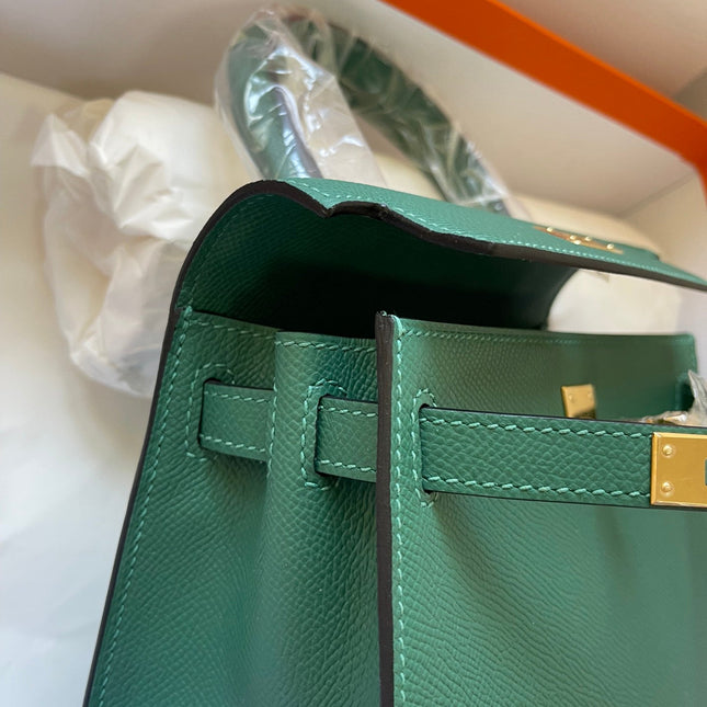 KELLY MINI 20 BAG IN DARK GREEN CALFSKIN WITH GOLD HARDWARE