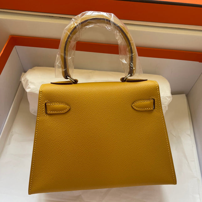 KELLY MINI 20 BAG IN DIJON YELLOW CALFSKIN WITH GOLD HARDWARE