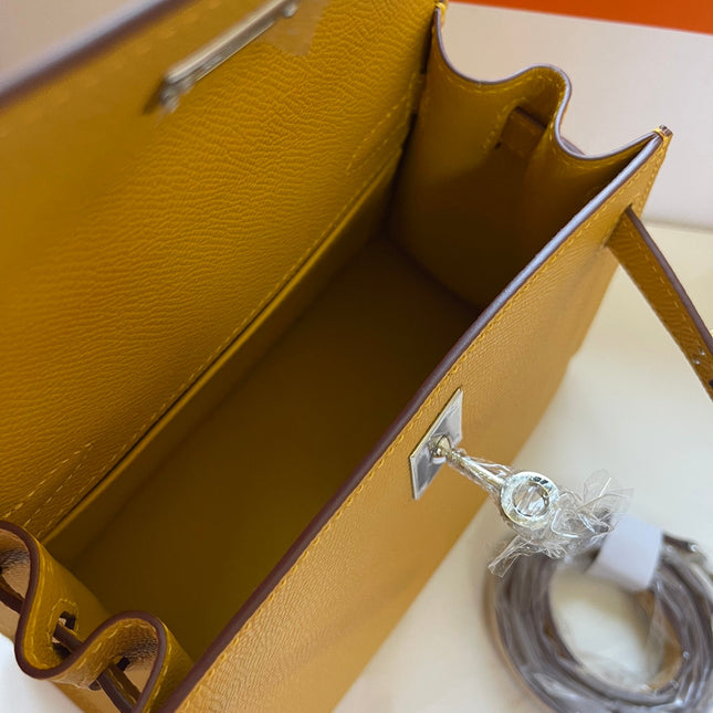 KELLY MINI 20 BAG IN DIJON YELLOW CALFSKIN WITH GOLD HARDWARE