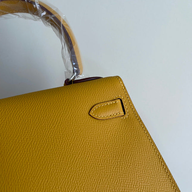 KELLY MINI 20 BAG IN DIJON YELLOW CALFSKIN WITH GOLD HARDWARE