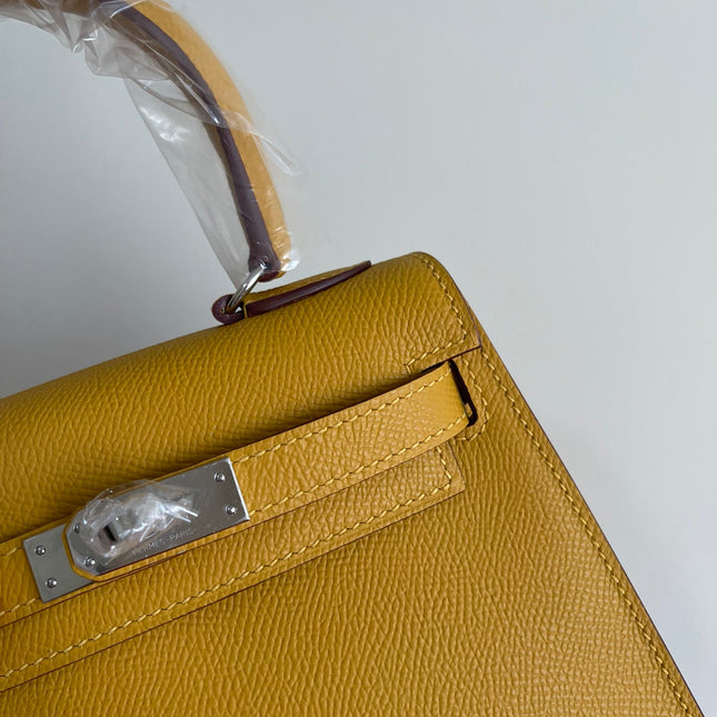 KELLY MINI 20 BAG IN DIJON YELLOW CALFSKIN WITH GOLD HARDWARE