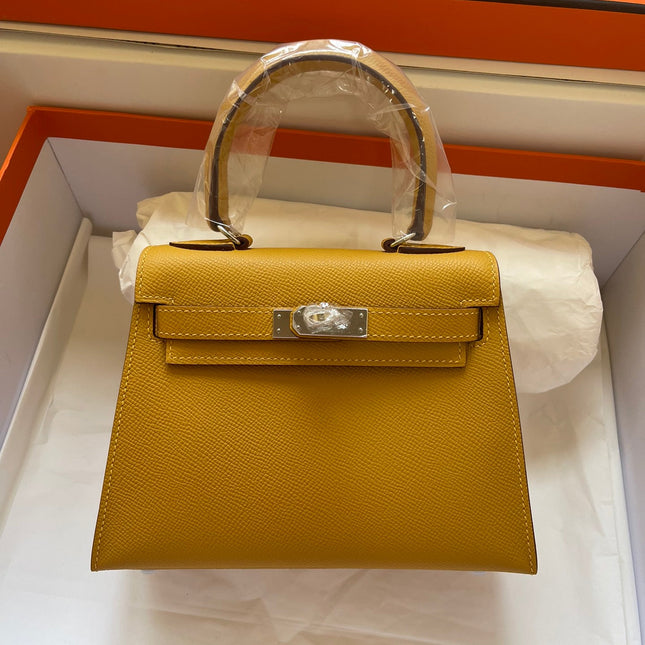 KELLY MINI 20 BAG IN DIJON YELLOW CALFSKIN WITH GOLD HARDWARE