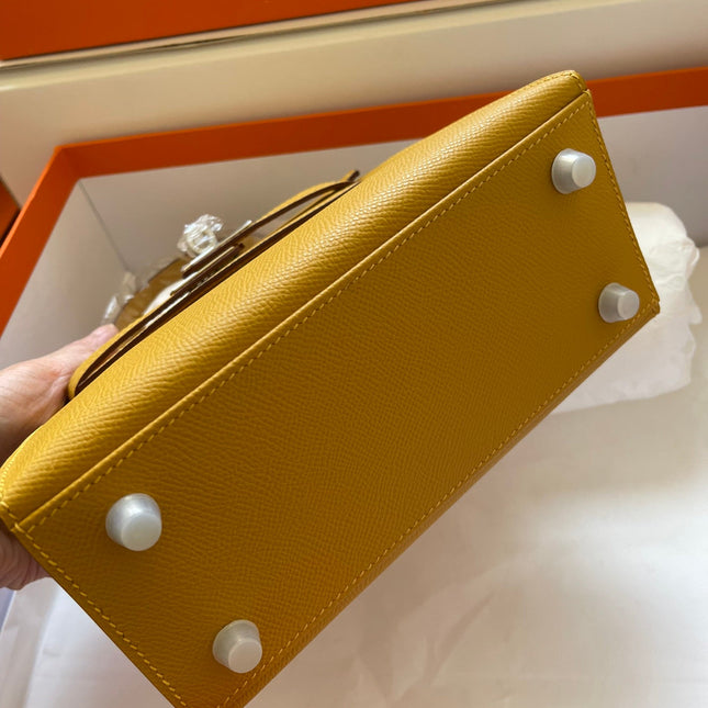KELLY MINI 20 BAG IN DIJON YELLOW CALFSKIN WITH GOLD HARDWARE