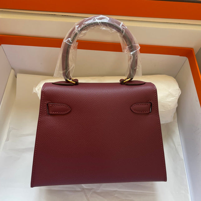 KELLY MINI 20 BAG IN GARNET RED CALFSKIN WITH GOLD HARDWARE