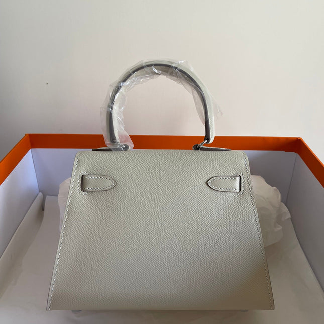 KELLY MINI 20 BAG IN OAT TAN CALFSKIN WITH SILVER HARDWARE