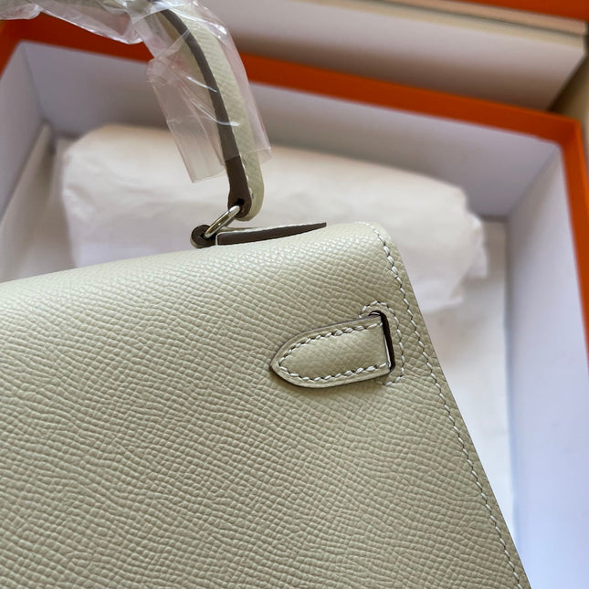 KELLY MINI 20 BAG IN OAT TAN CALFSKIN WITH SILVER HARDWARE