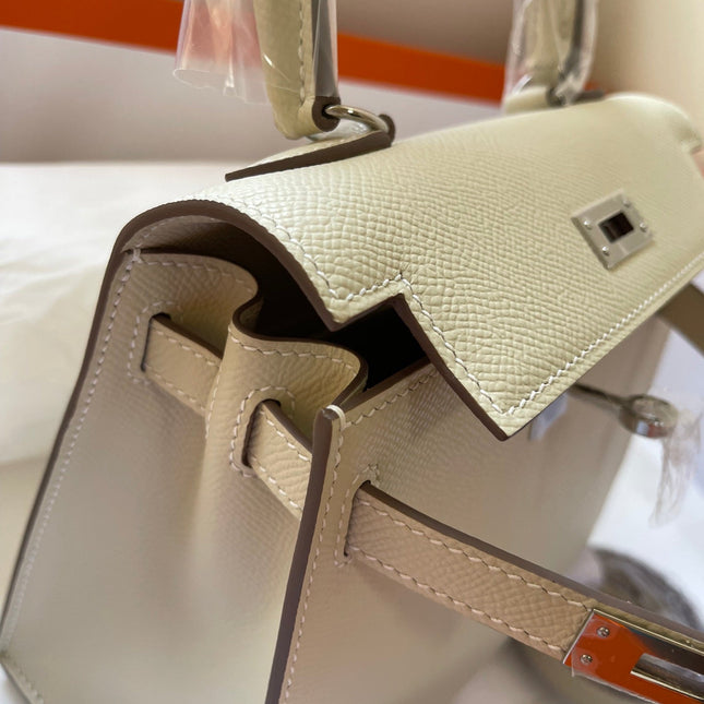KELLY MINI 20 BAG IN OAT TAN CALFSKIN WITH SILVER HARDWARE