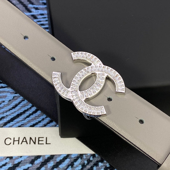 CHANEL 25S BELT 30 MM IN GREY CALFSKIN WITH SILVER HARDWARE 615093