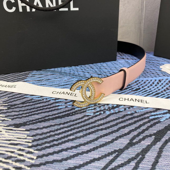 CHANEL 25S BELT 30 MM IN LIGHT PINK CALFSKIN WITH GOLD HARDWARE 615095