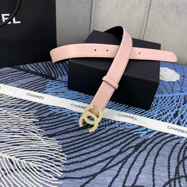 CHANEL 25S BELT 30 MM IN LIGHT PINK CALFSKIN WITH GOLD HARDWARE 615095
