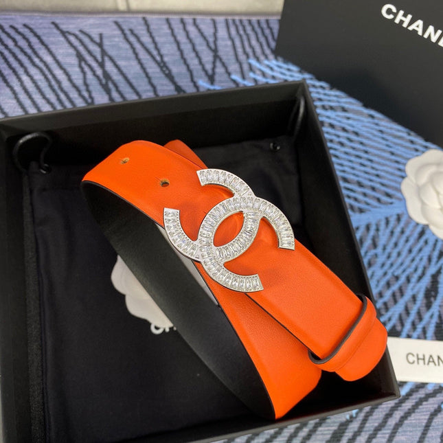 CHANEL 25S BELT 30 MM IN ORANGE CALFSKIN WITH GOLD HARDWARE 615097