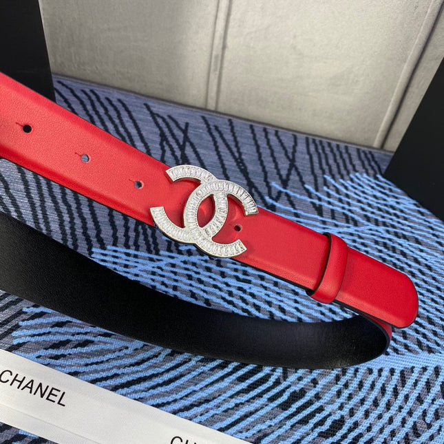 CHANEL 25S BELT 30 MM IN RED CALFSKIN WITH SILVER HARDWARE 615099
