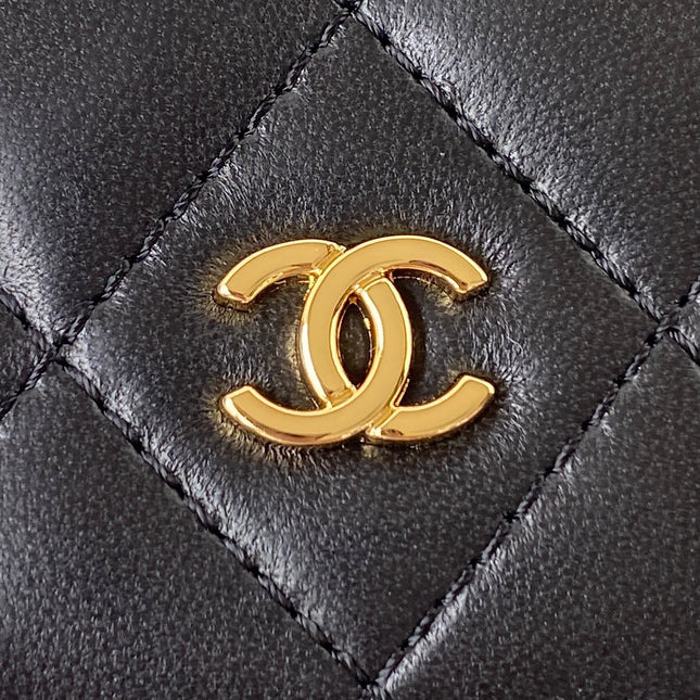 CHANEL 25S WALLET ON CHAIN 19 IN BLACK LAMBSKIN GOLD HARDWARE