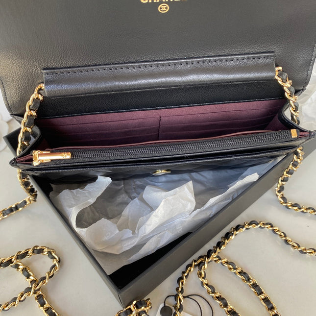 CHANEL 25S WALLET ON CHAIN 19 IN BLACK LAMBSKIN GOLD HARDWARE