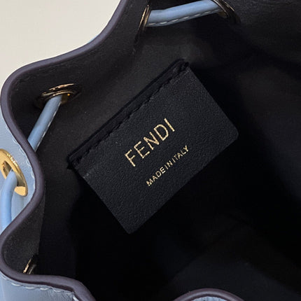 MON TRESOR MINI 18 BAG IN LIGHT BLUE CALFSKIN FF WITH GOLD HARDWARE
