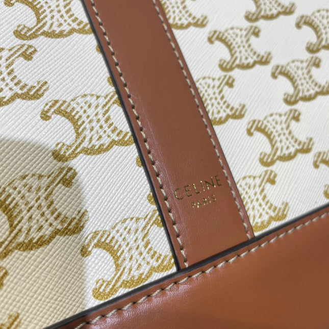 CELINE 26S BUCKET 33 IN CREAM WHITE CALFSKIN WITH PRINTED PATTERN