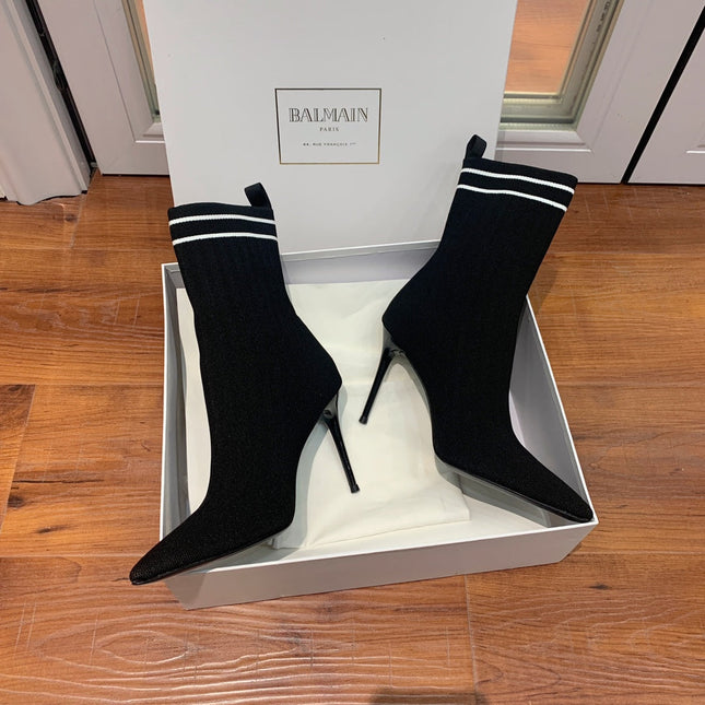 BALMAIN 26S BOOTS 105 MM IN BLACK FLYKNIT STYLE 12