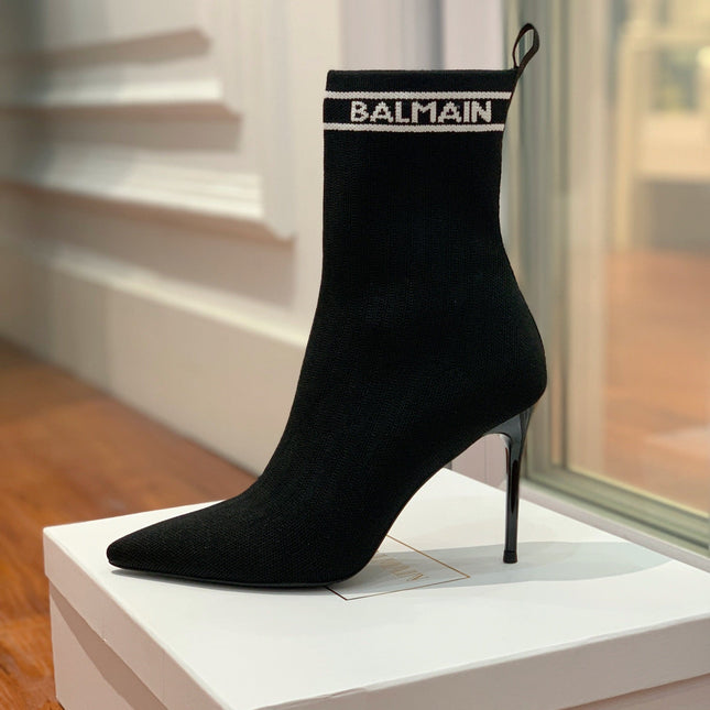 BALMAIN 26S BOOTS 105 MM IN BLACK FLYKNIT STYLE 12
