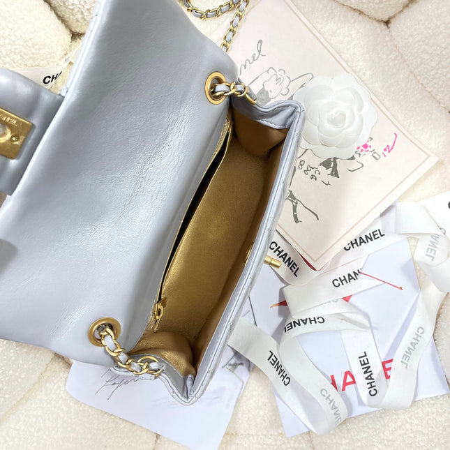CHANEL 26S FLAP BAG 20 IN PASTEL BLUE-GRAY LAMBSKIN