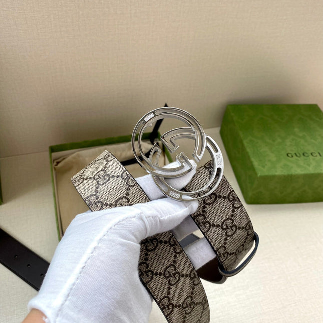 GG MARMONT MONOGRAM BELT 40 MM SILVER HARDWARE