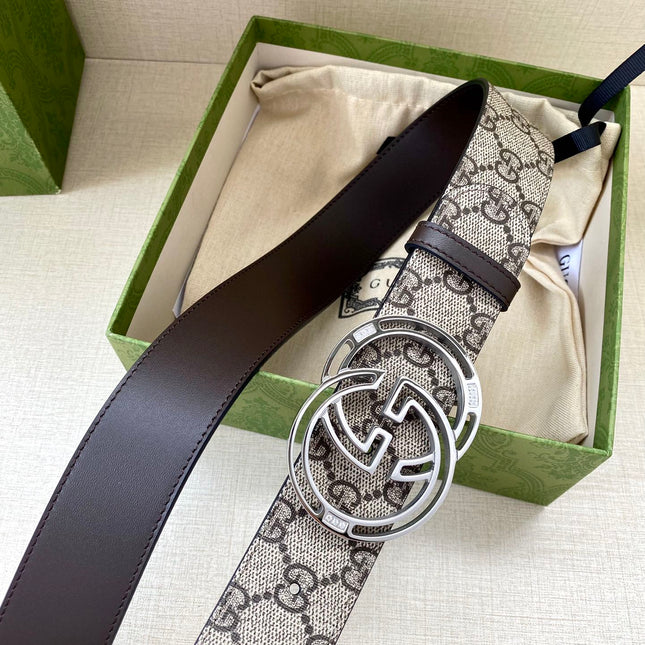 GG MARMONT MONOGRAM BELT 40 MM SILVER HARDWARE