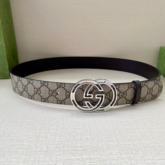GG MARMONT MONOGRAM BELT 40 MM SILVER HARDWARE